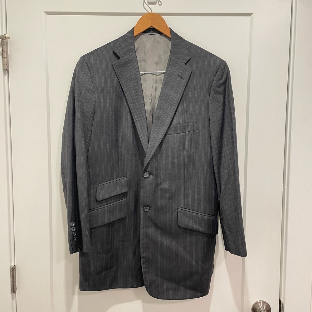 Tom James Executive Collection Mens Gray‎ Pinstripe Suit Jacket Blazer Size 42R